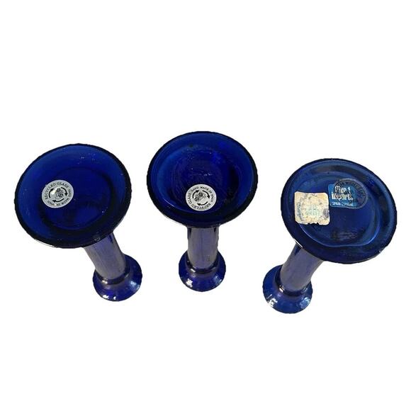 3 Vintage Pier 1 Imports Cobalt Blue Pillar Candle Holder or Vase Recycled Glass - Picture 12 of 13